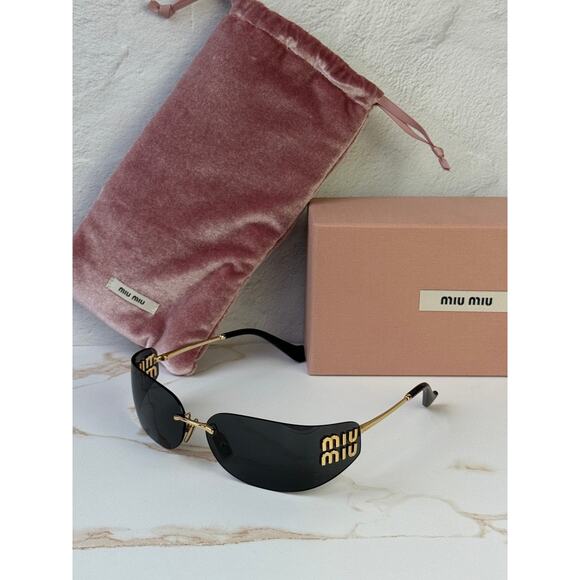 CNEW Miu Miu MU A51S Mask Sunglasses in Gold Grey $696 main image 5